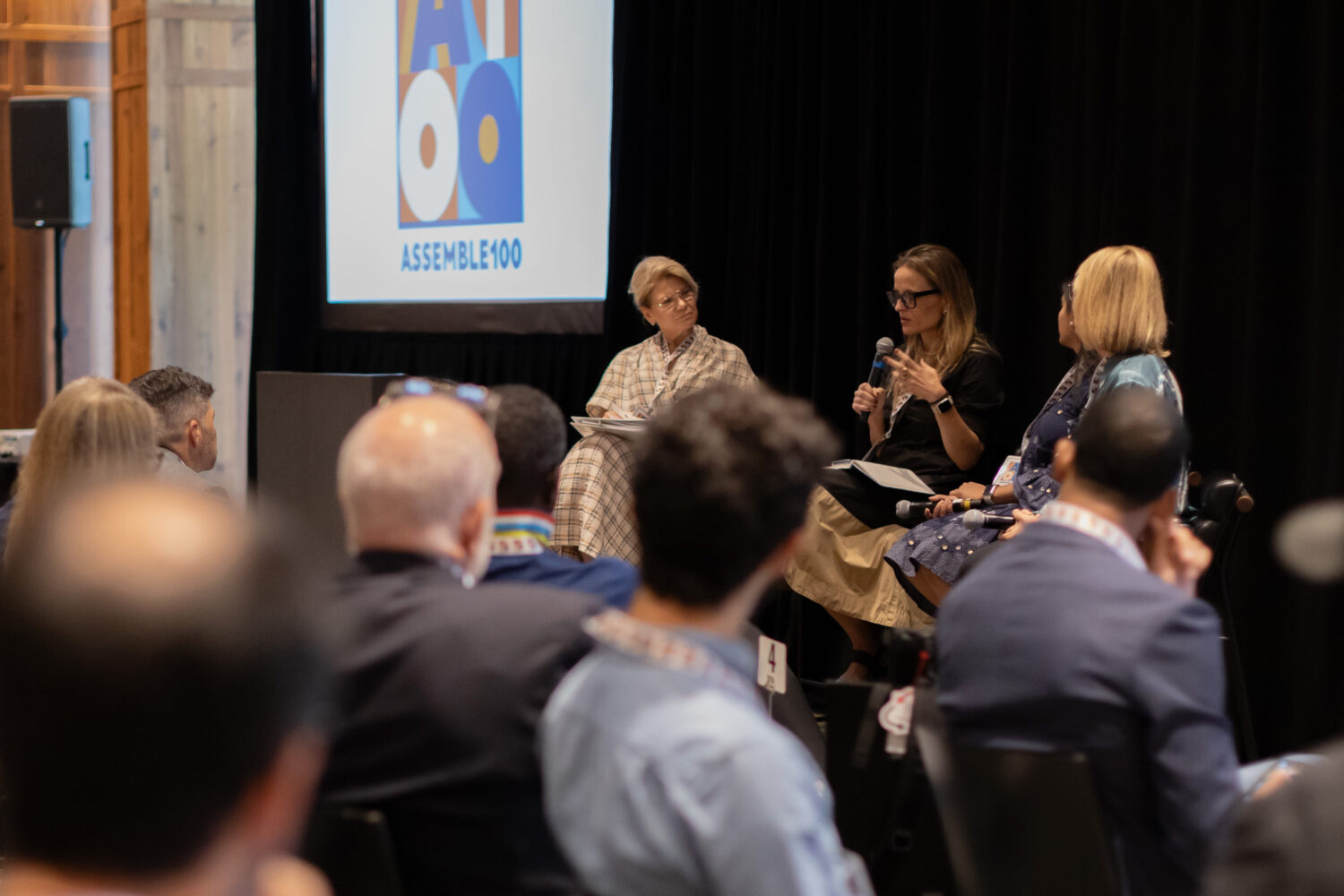 Ida Rademacher facilitates a panel on asset ownership at an event.